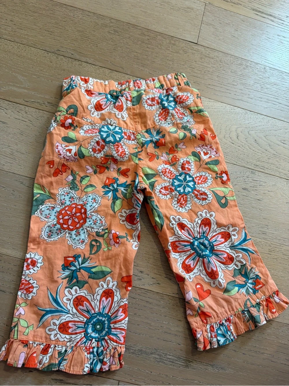 Girls Vintage Oilily Floral Orange Cotton Ruffle Hem Pants size 4 | boho vintage - Picture 4 of 5